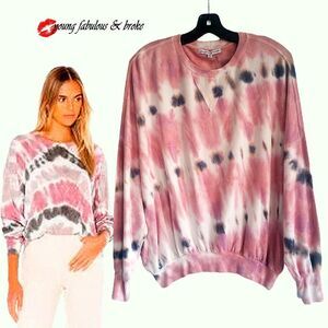 YOUNG FABULOUS & BROKE NEW Bohemian Pink Tie Dye Dolman Sleeve Sweatshirt S